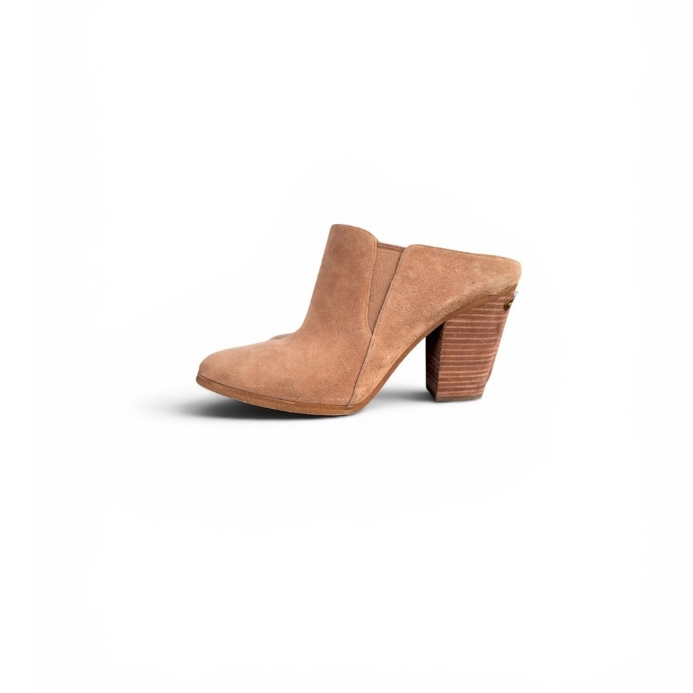 Michael Kors Tan Suede Mule Booties Stacked Block Heel Womens Shoes